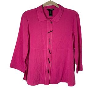 NWT Ali Miles Petite Small Fuchsia Pink Button Front Women's Blouse Art To Wear